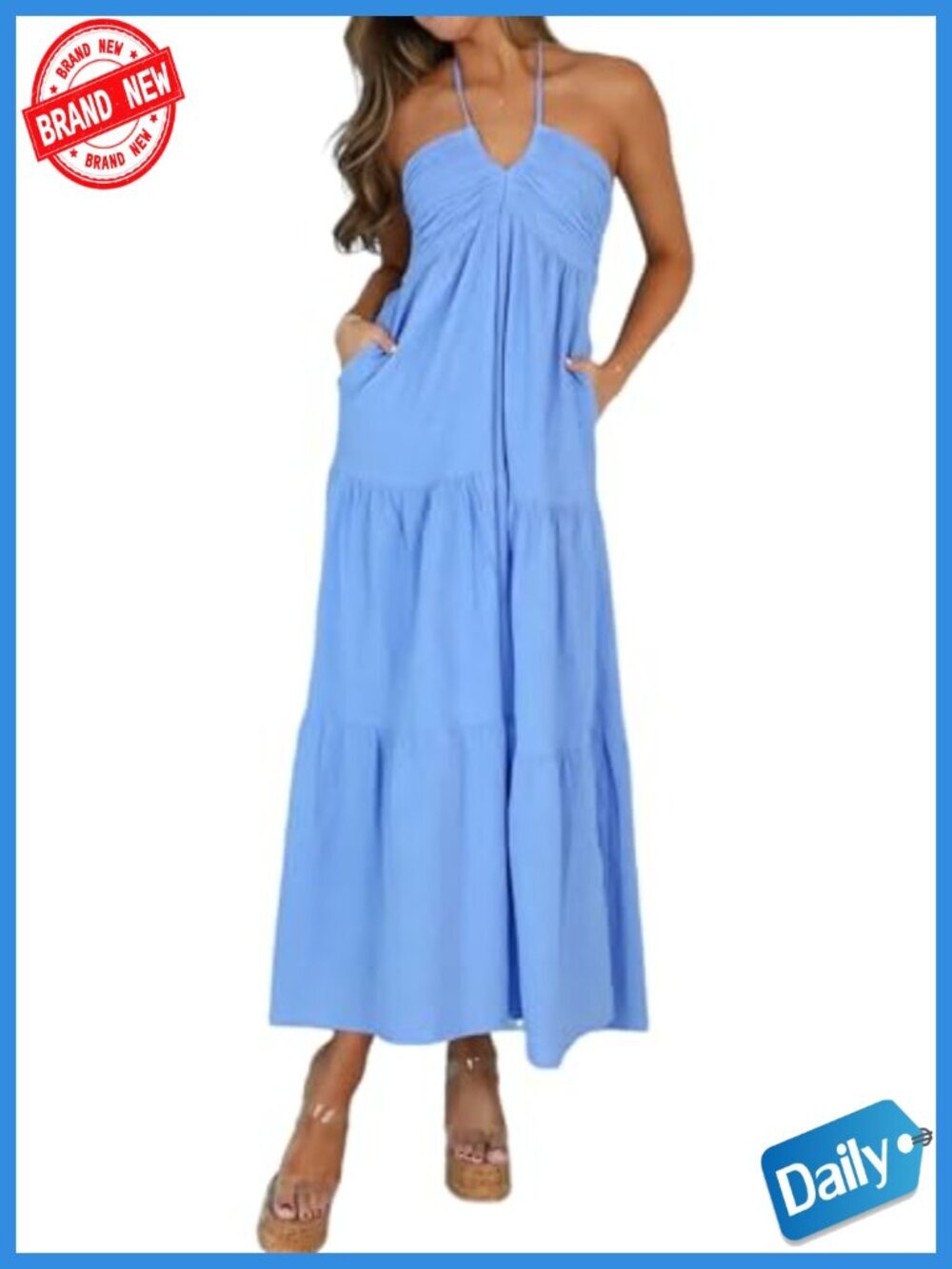 Halter Tiered Maxi Dress with Pockets